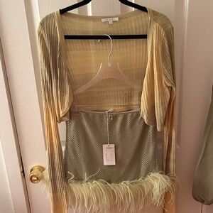 Patrizia Pepe Yellow and Green Feather Dress